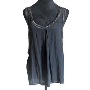 CARIBBEAN QUEEN 100% Silk Tank Top S Beaded Embellished Cream Whimsigoth